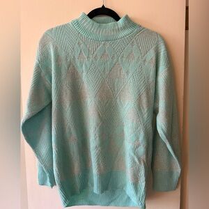 Vintage 80s/90s Sky Blue and Silver Metallic Knit Mock Neck Sweater